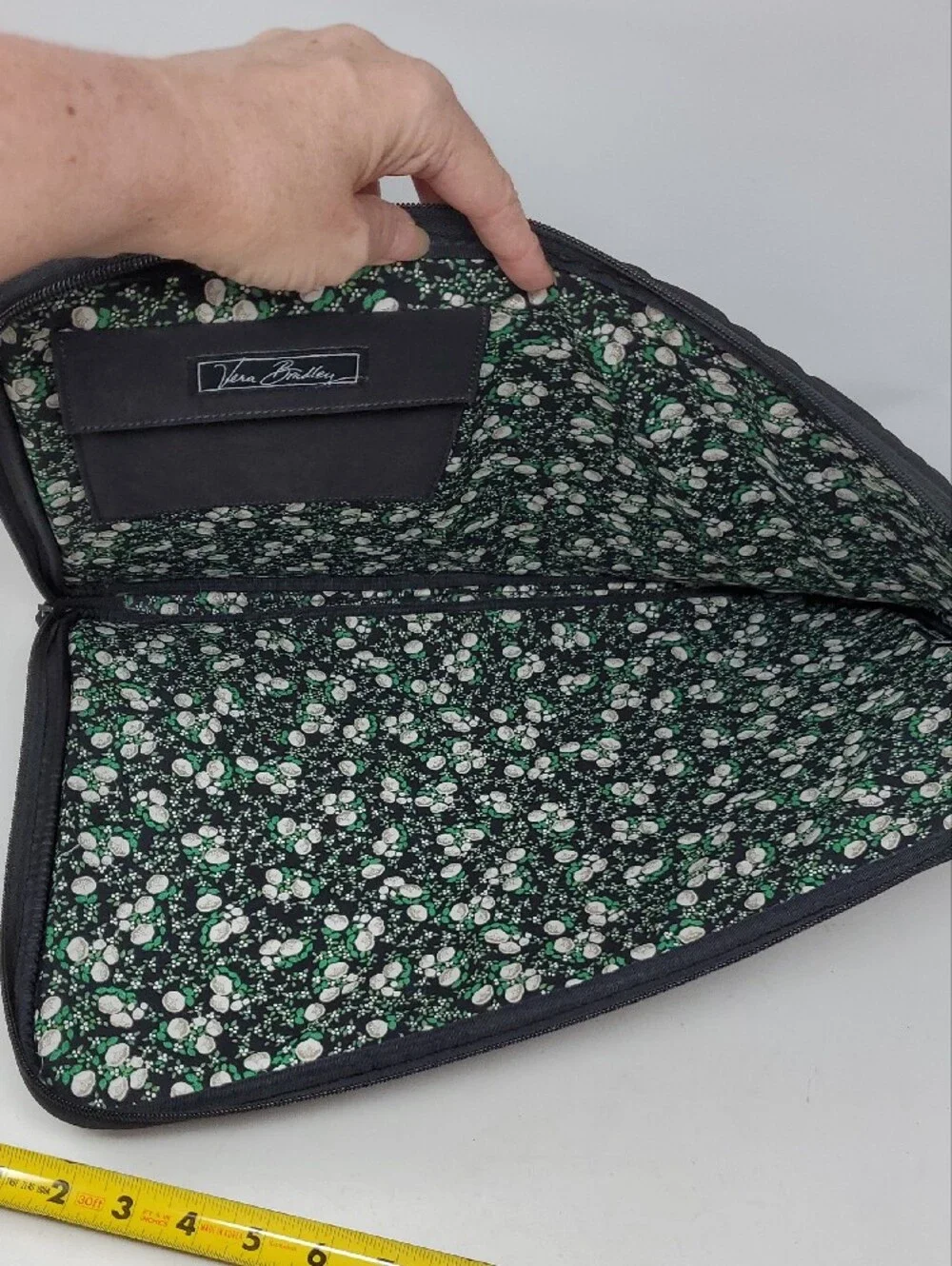 Vera Bradley Black Sleeve with Green and White Floral Padded Lining